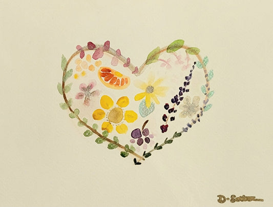 Heart Flower Watercolour Painting